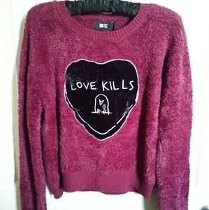 Iron Fist Love Kills Fuzzy Crop Sweatshirt Large